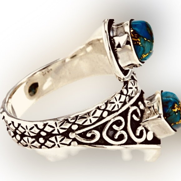 🌺 925 Stirling Silver 9x6mm Pear Shaped Turquoise Cabochon Ring - Size 8- New - Picture 3 of 6